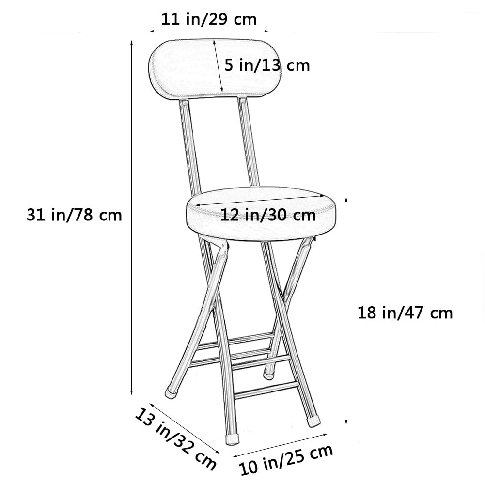 Portable Folding Stool with Backrest, 18 Inch Black V4520