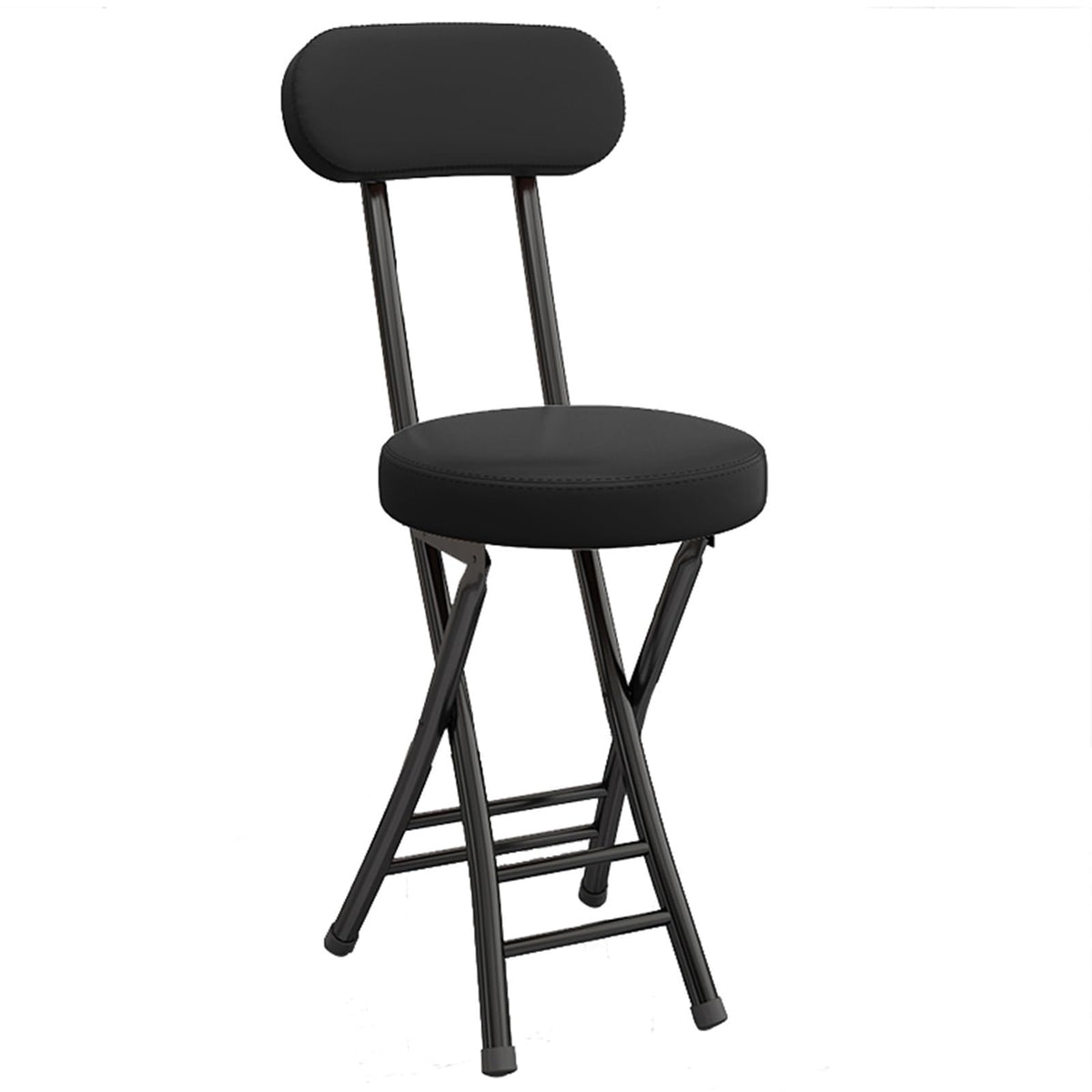 Portable Folding Stool with Backrest, 18 Inch Black V4520