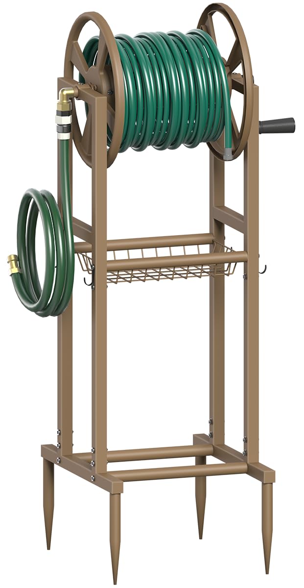 Freestanding 125ft Metal Hose Reel with 4 Hooks I49205