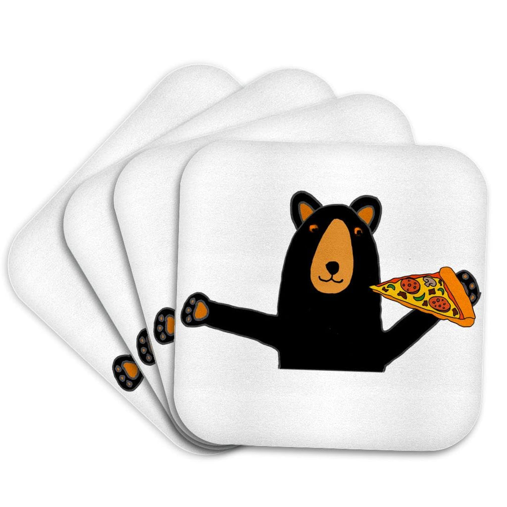 Black Bear Eating Pizza Set of 4 Coasters Z771