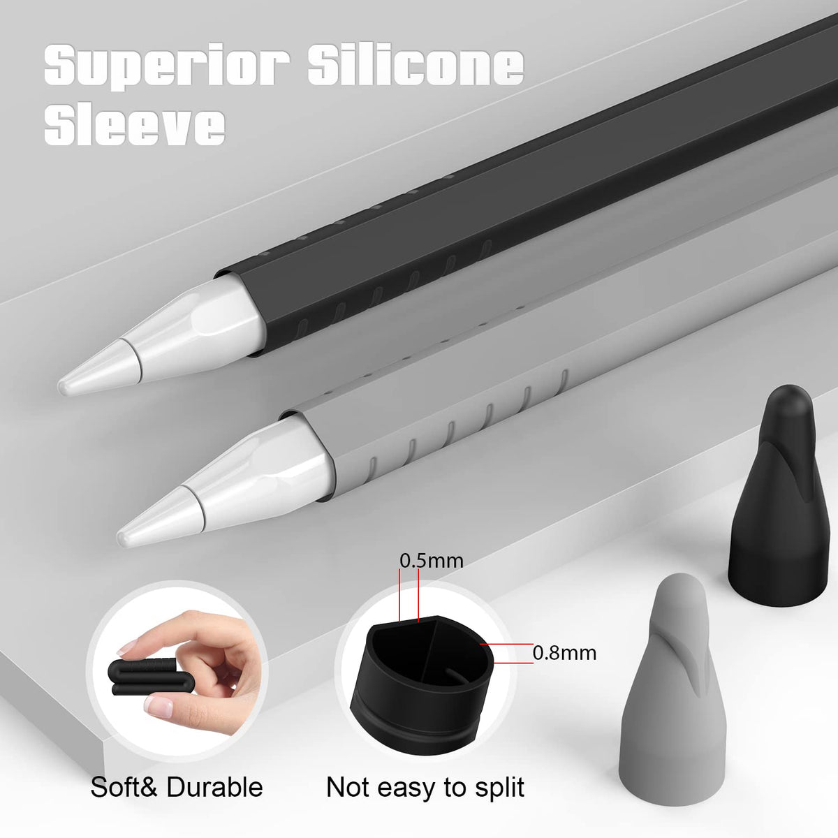 2 Pack Silicone Grip Sleeve with Pencil Tips and Nibs Cover, Black Grey H452391