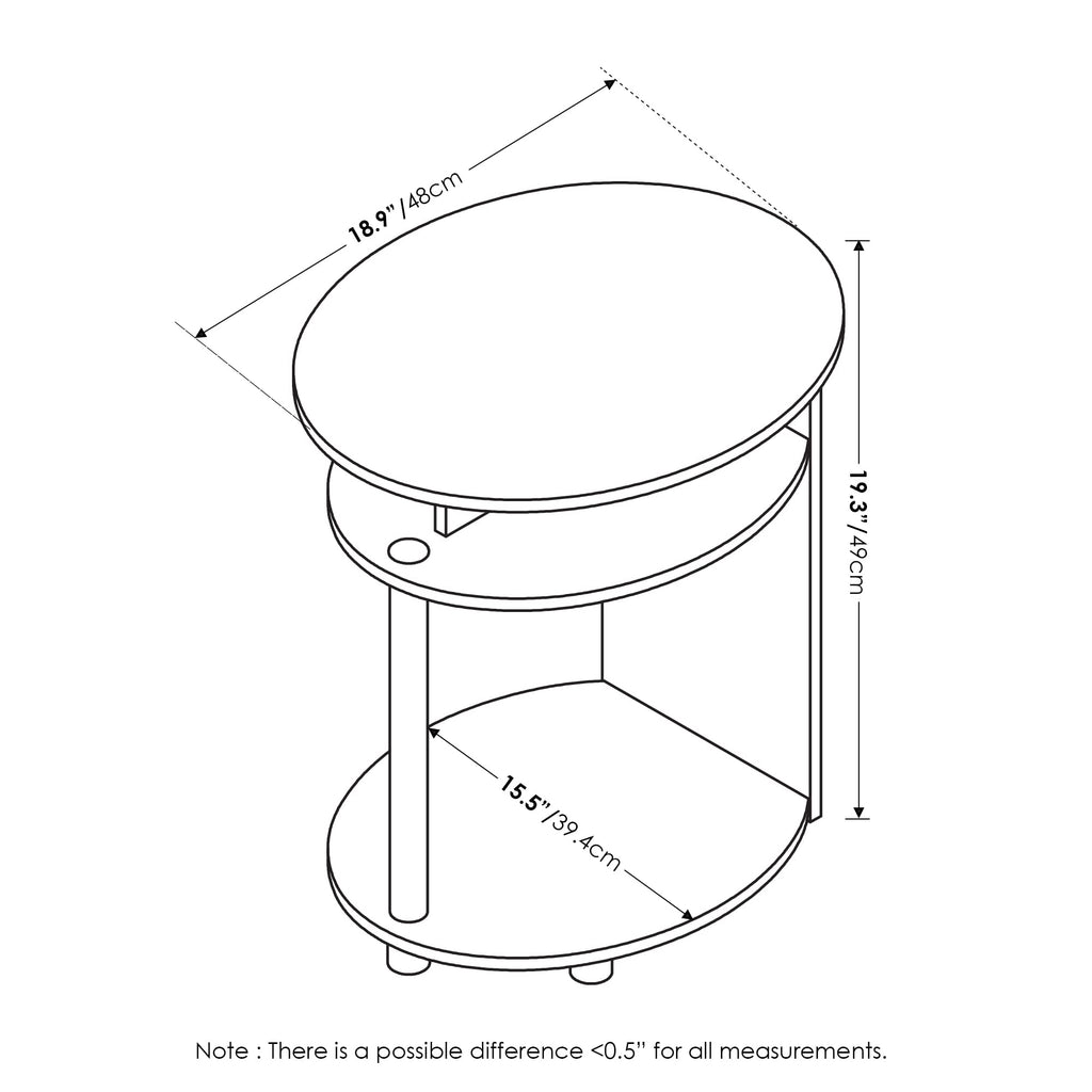 Set of 2 Round End Table with Oval Tabletop and Open Shelf, Walnut T53105