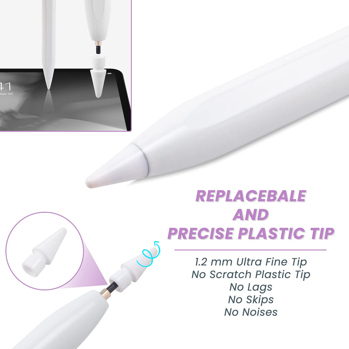 White Stylus Pen for iPad with Palm Rejection and Tilt Sensitive K825