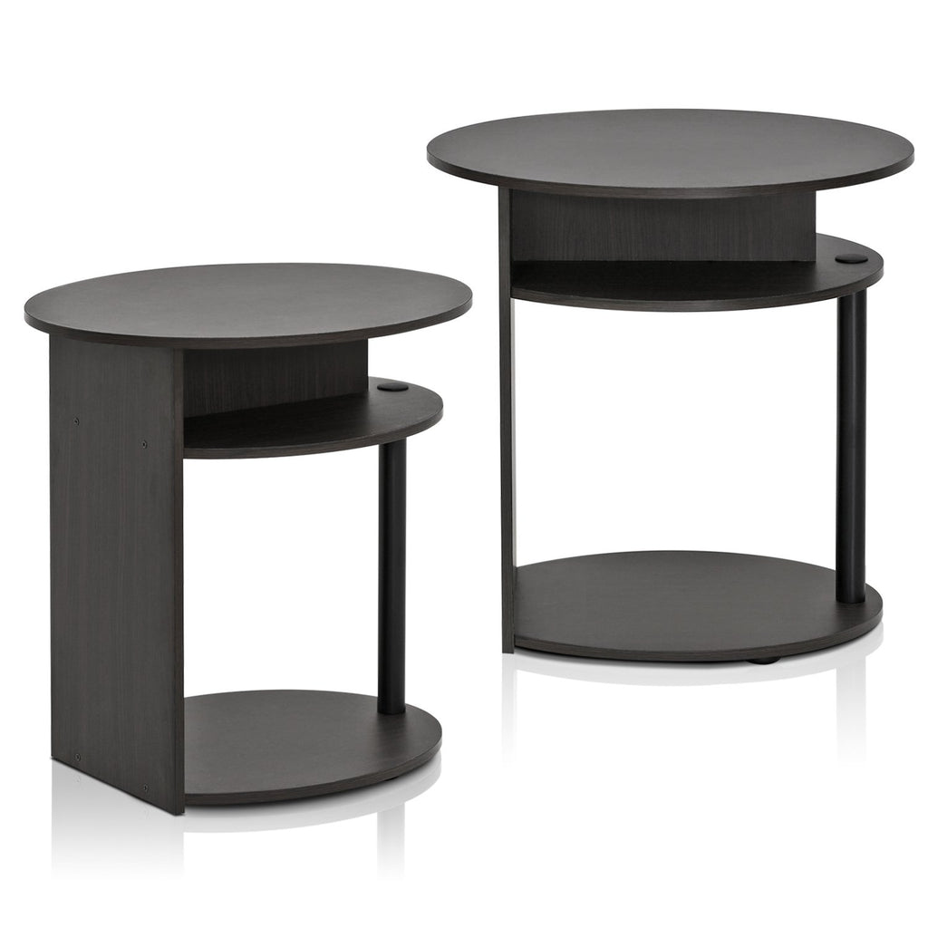 Set of 2 Round End Table with Oval Tabletop and Open Shelf, Walnut T53105