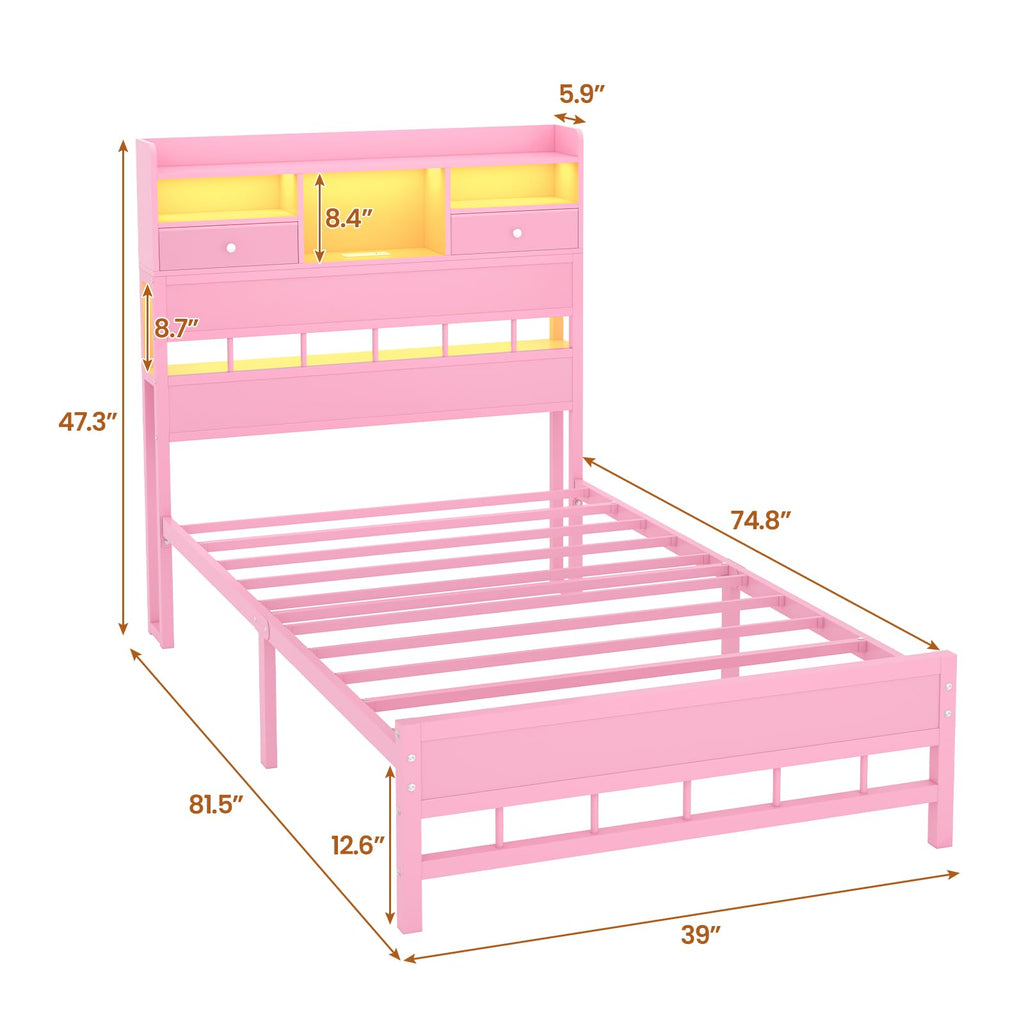Twin Bed Frame with Storage Headboard I7968
