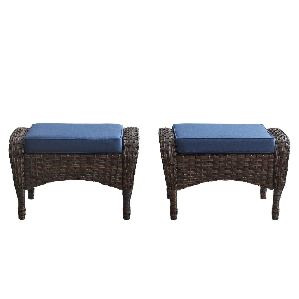 25 Inch PE Wicker Foot Stool Set of 2 with Removable Cushions Brown T682237