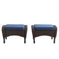 25 Inch PE Wicker Foot Stool Set of 2 with Removable Cushions Brown T682237