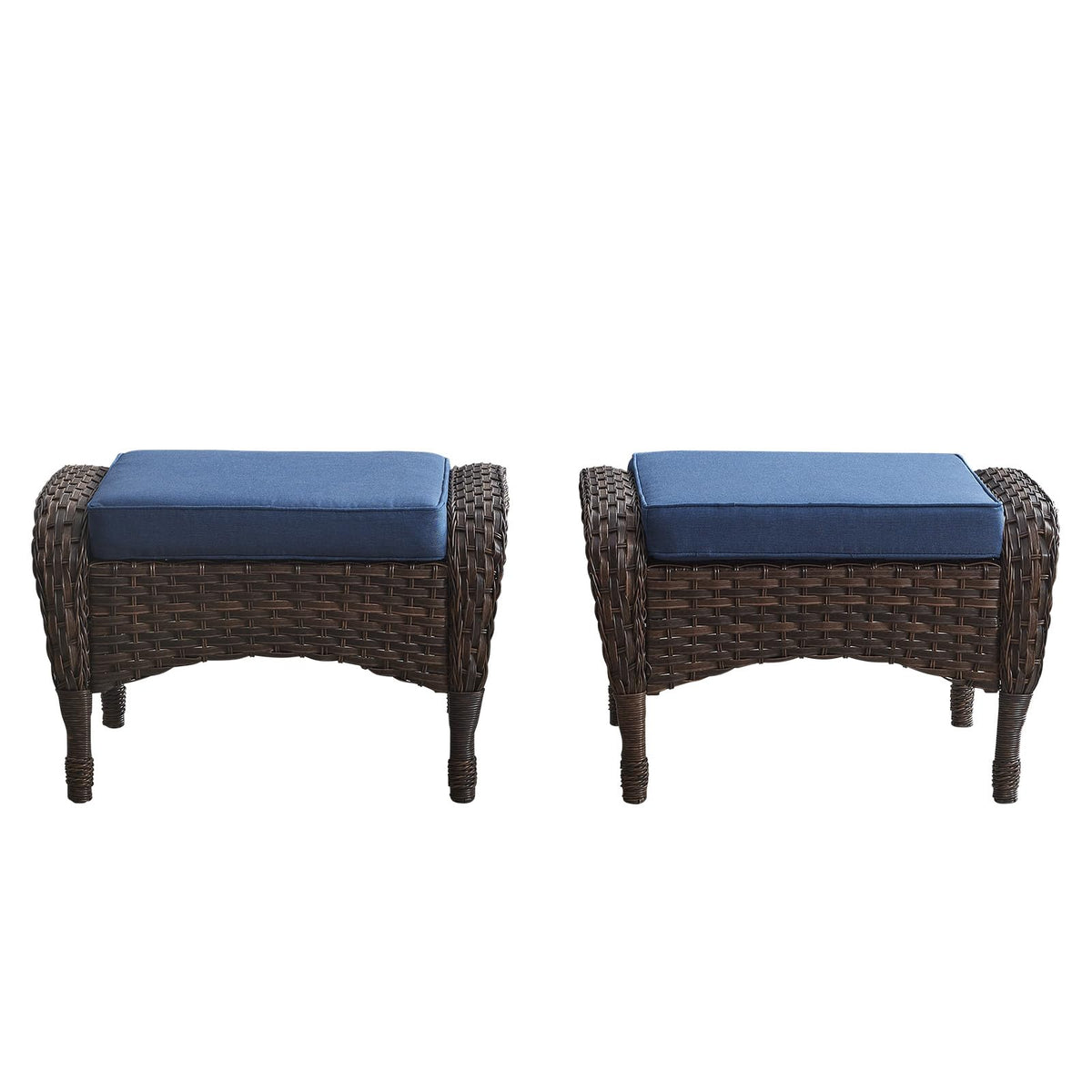 25 Inch PE Wicker Foot Stool Set of 2 with Removable Cushions Brown T682237
