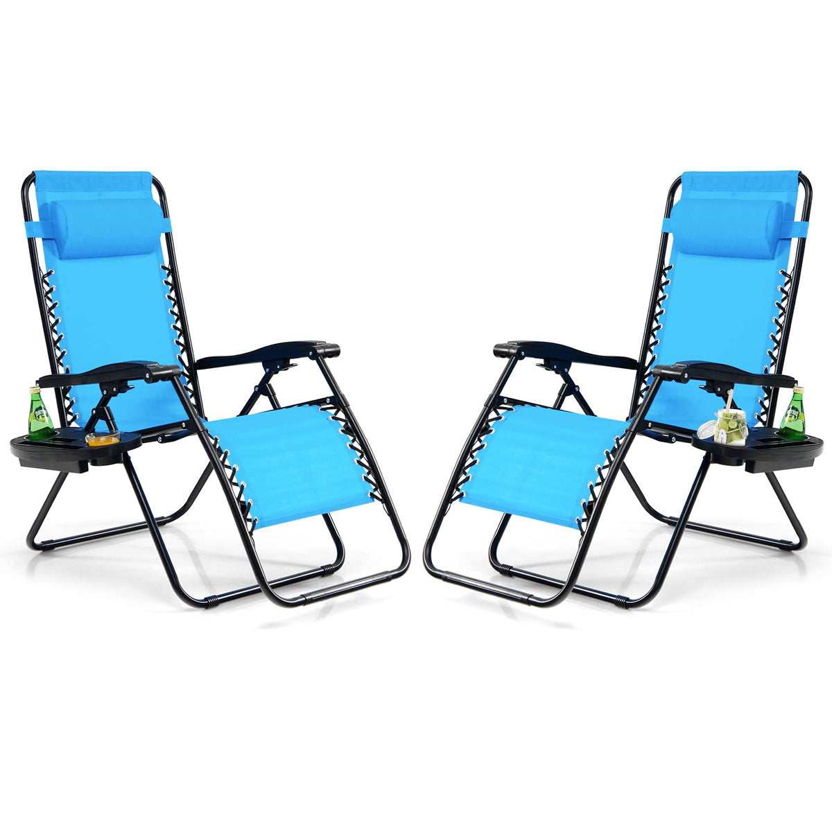 Set of 2 Blue Zero Gravity Chair with Cup Holder K8180