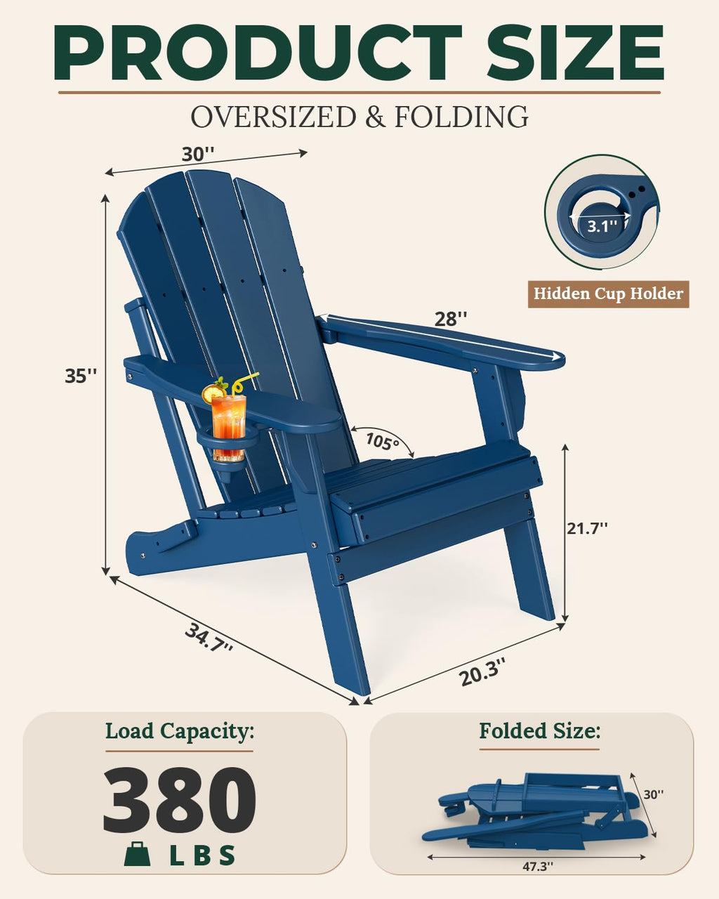 Folding Adirondack Chairs Set of 2 Blue HDPE N806