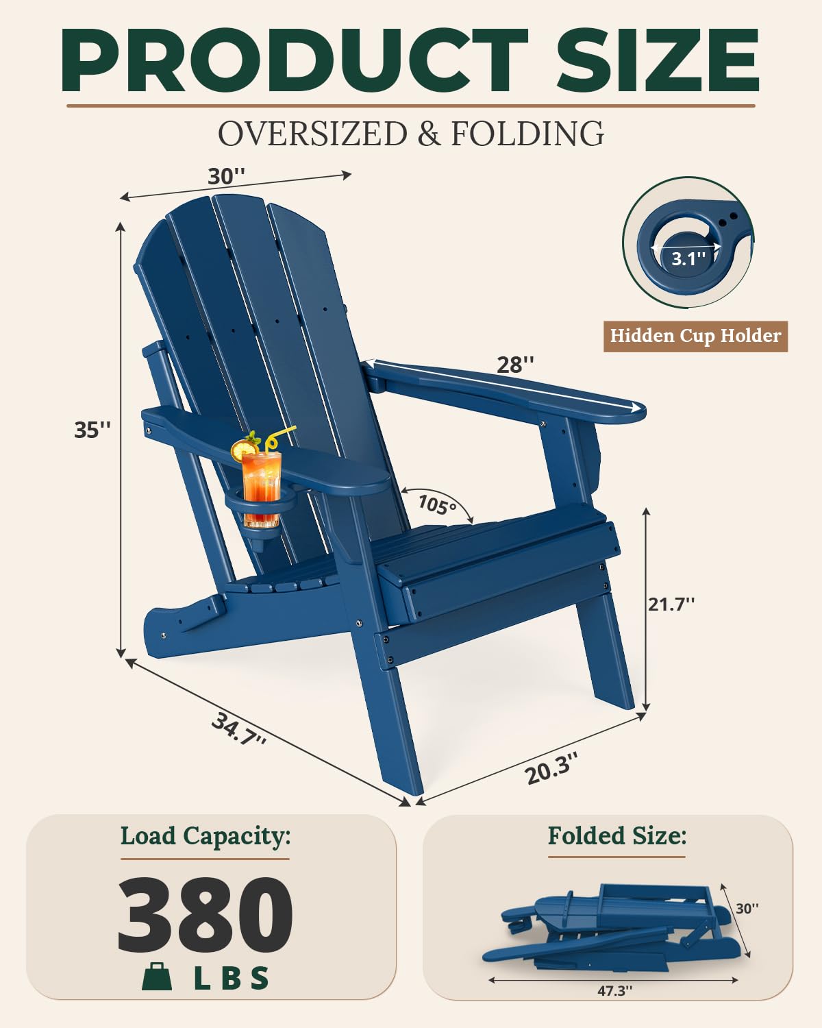 Folding Adirondack Chairs Set of 2 Blue HDPE N806