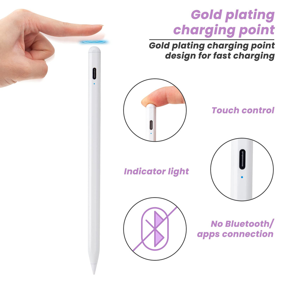 White Stylus Pen for iPad with Palm Rejection and Tilt Sensitive K825