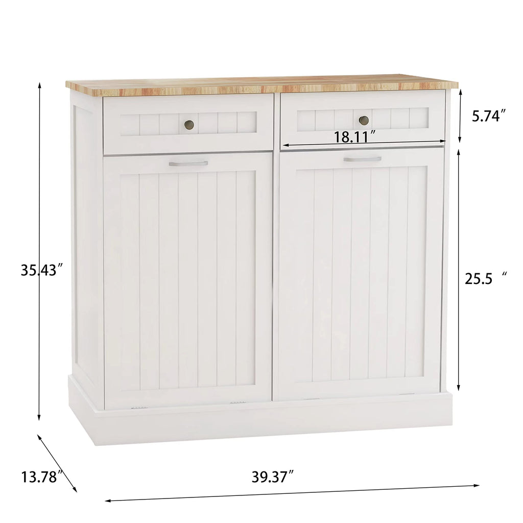 White 2 Drawer Tilt Out Trash Cabinet Q655