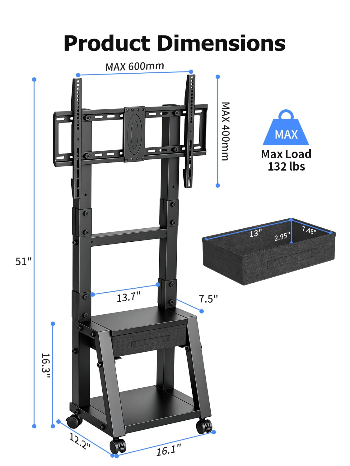 Mobile TV Cart with Storage Drawer for 32-75 inch TVs Z187234