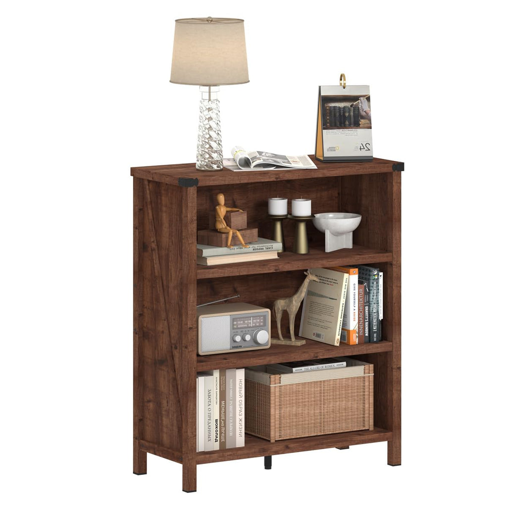 Rustic Oak 3 Shelf Wood Bookshelf U3409