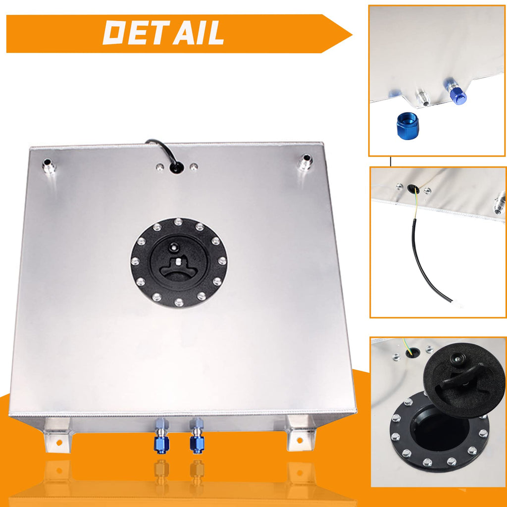 5 Gallon 20L Polished Aluminum Fuel Cell Tank with Cap and Level Sender W572898