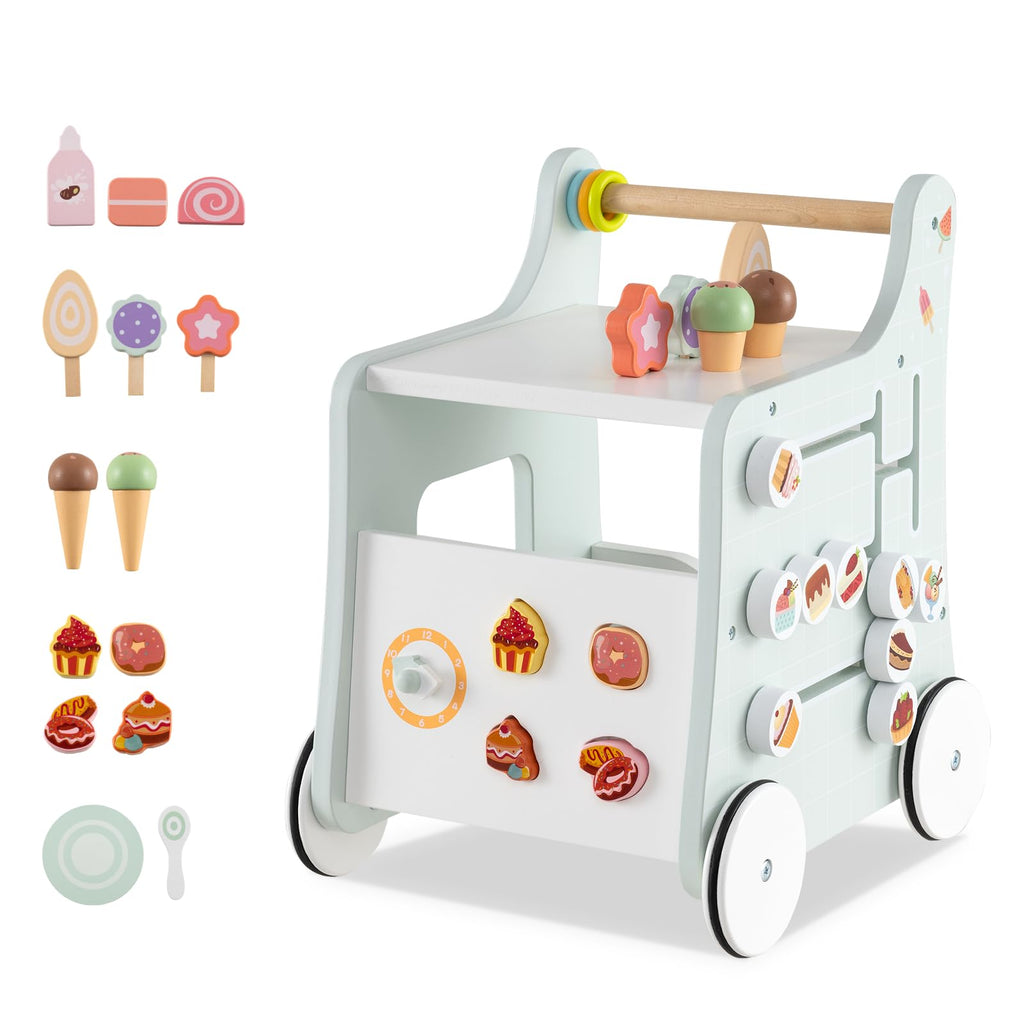 Wooden Baby Walker with Storage and Wheels F600220