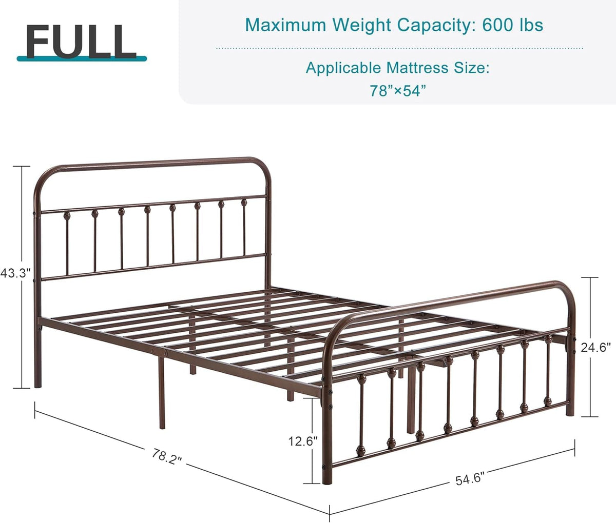 Full Size Metal Bed Frame with Headboard and Footboard A119