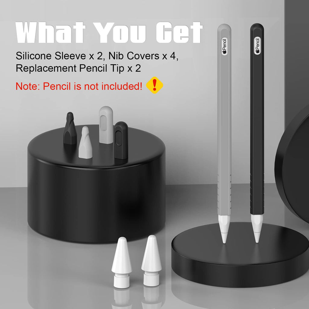 2 Pack Silicone Grip Sleeve with Pencil Tips and Nibs Cover, Black Grey H452391