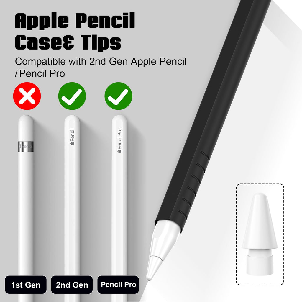 2 Pack Silicone Grip Sleeve with Pencil Tips and Nibs Cover, Black Grey H452391