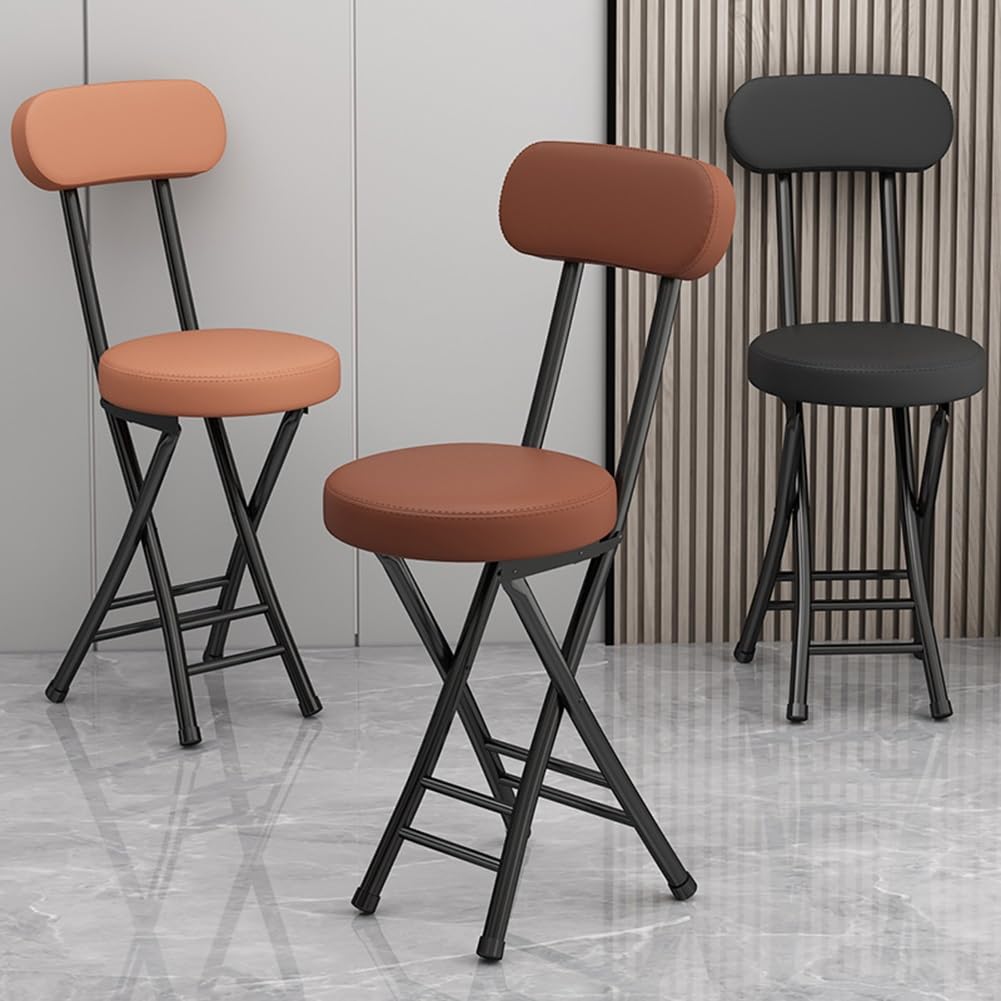 Portable Folding Stool with Backrest, 18 Inch Black V4520