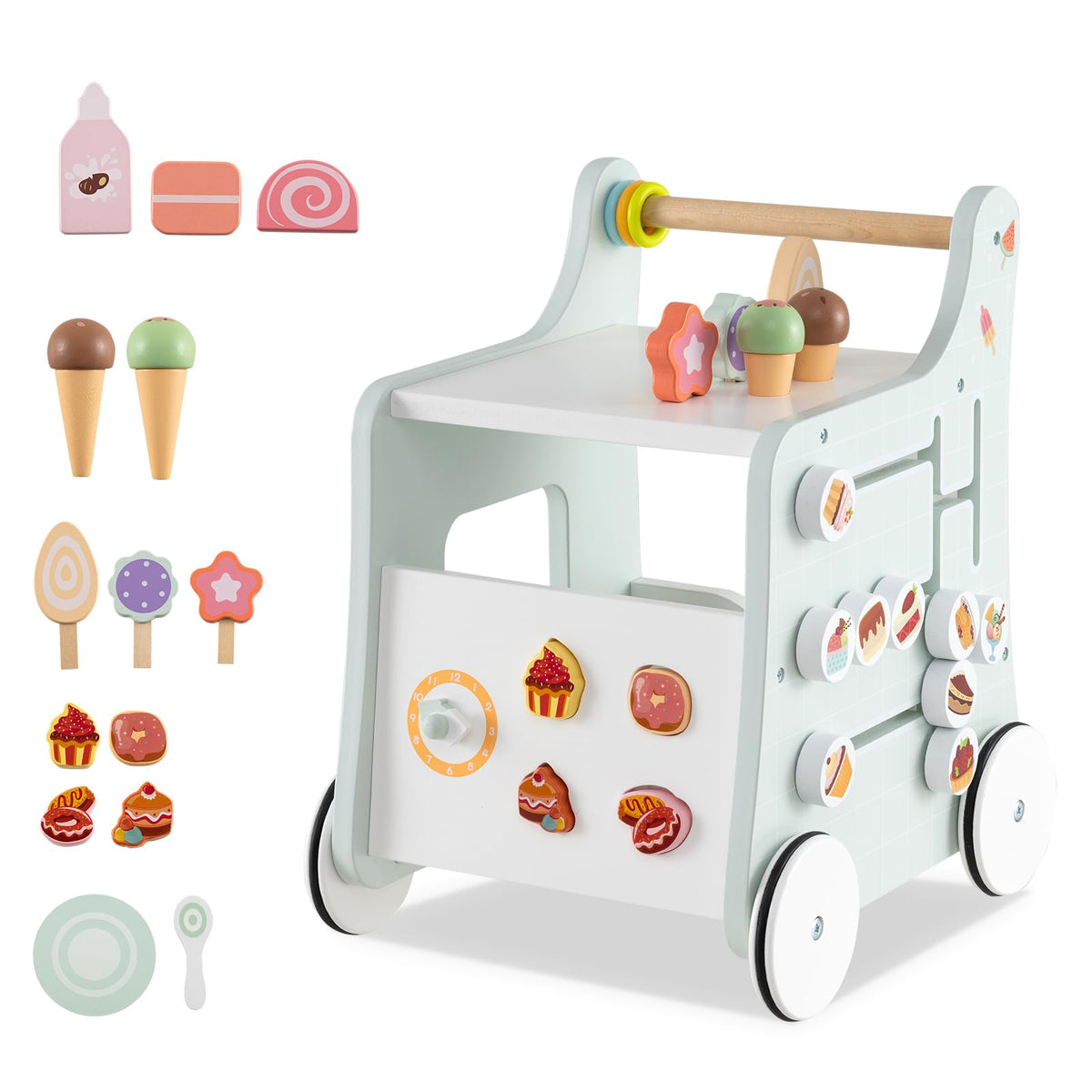Wooden Baby Walker with Storage and Wheels F600220