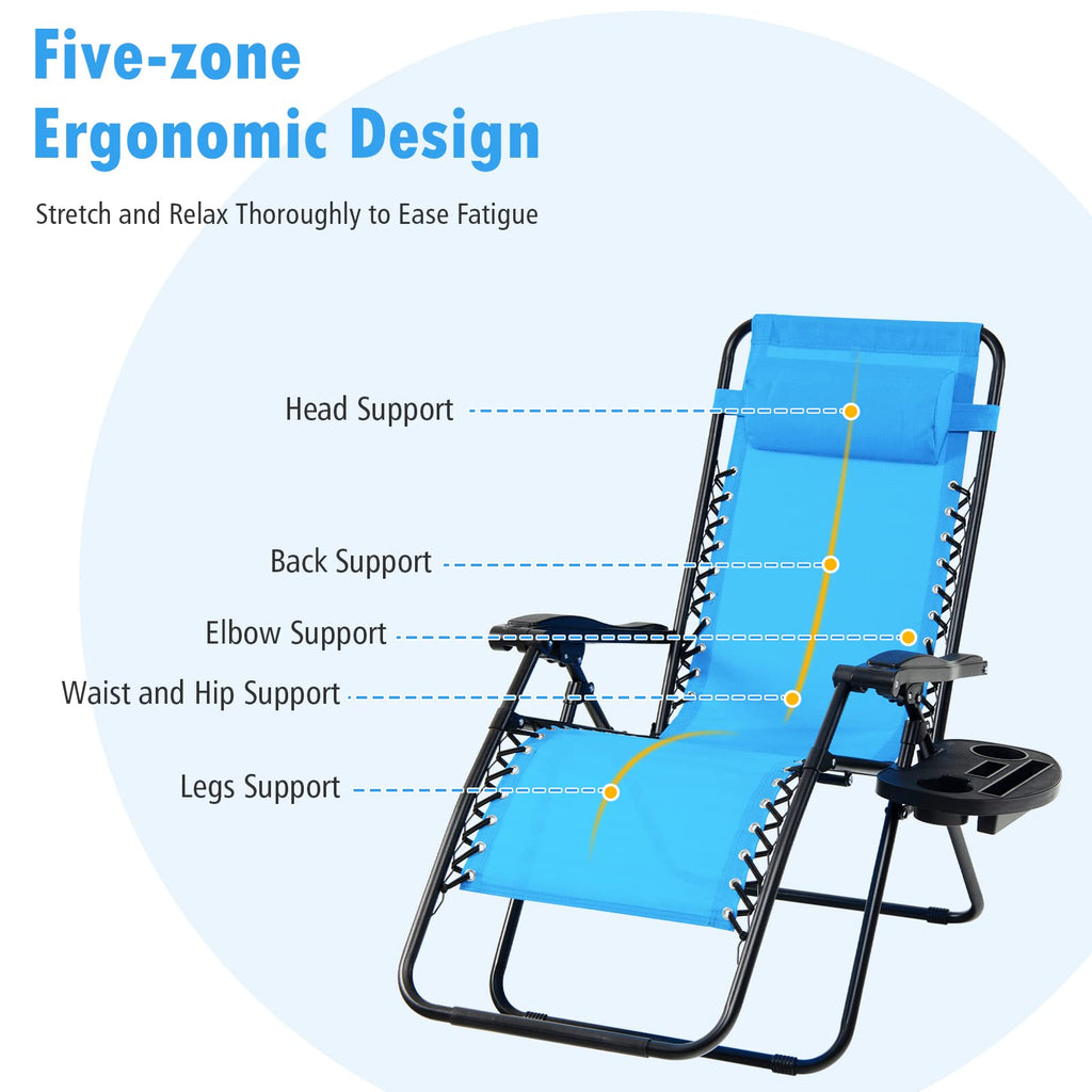 Set of 2 Blue Zero Gravity Chair with Cup Holder K8180