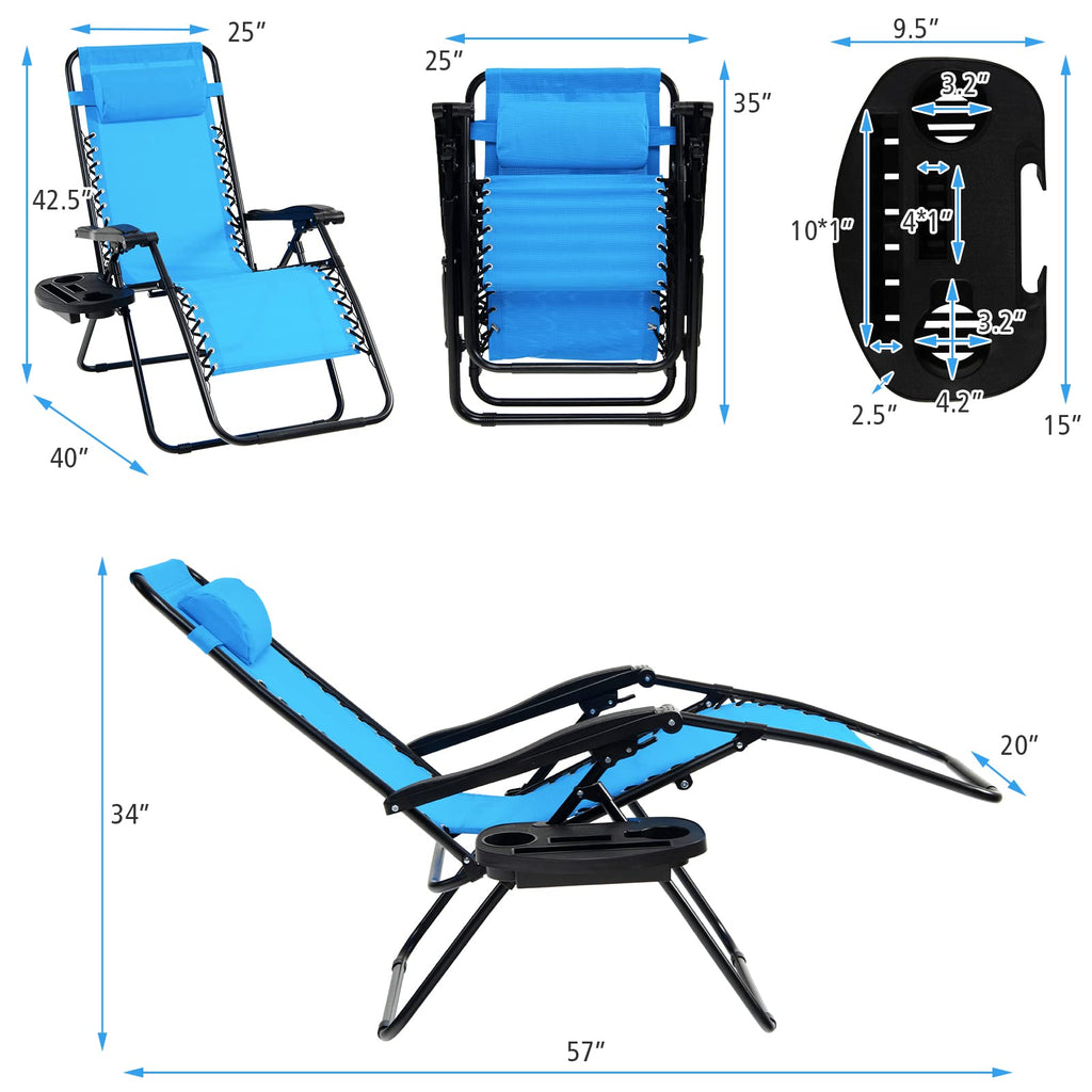 Set of 2 Blue Zero Gravity Chair with Cup Holder K8180