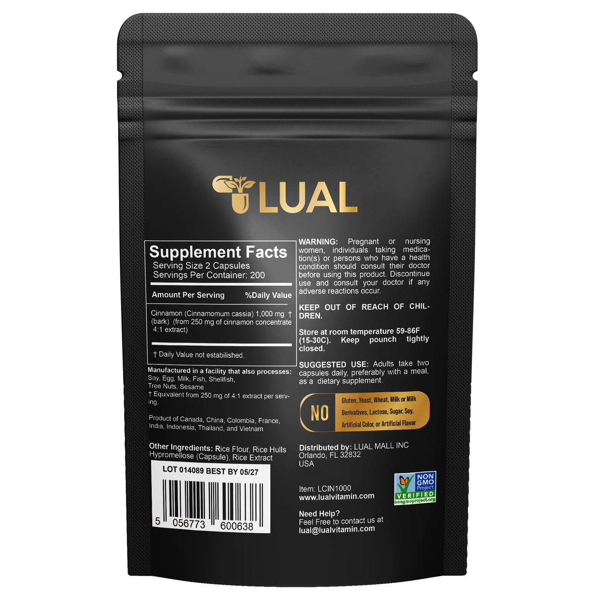Cinnamon Supplement 1000mg 400 Vegetarian Capsules Y559