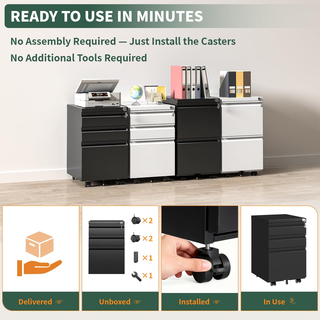 3 Drawer Black Steel File Cabinet with Lock C528