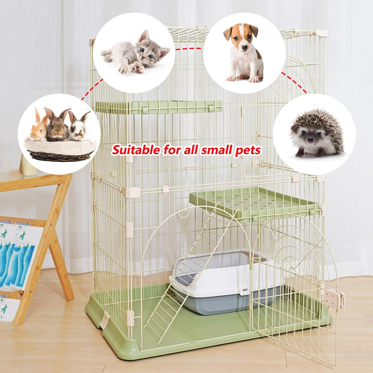 3/4-Tier Wire Cat Cage Playpen Kennel with Hammock G4383