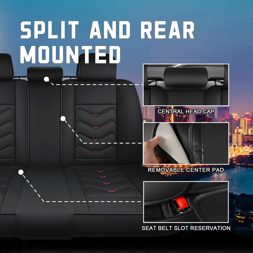 Black Red Nappa Leather Car Seat Covers Set N58910