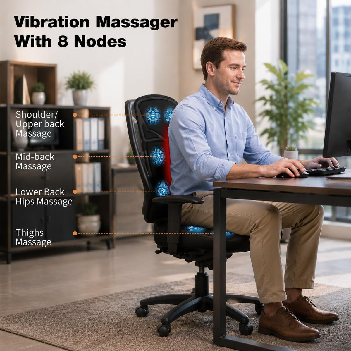 Vibration Back Massager with Heat and 8 Vibration P732