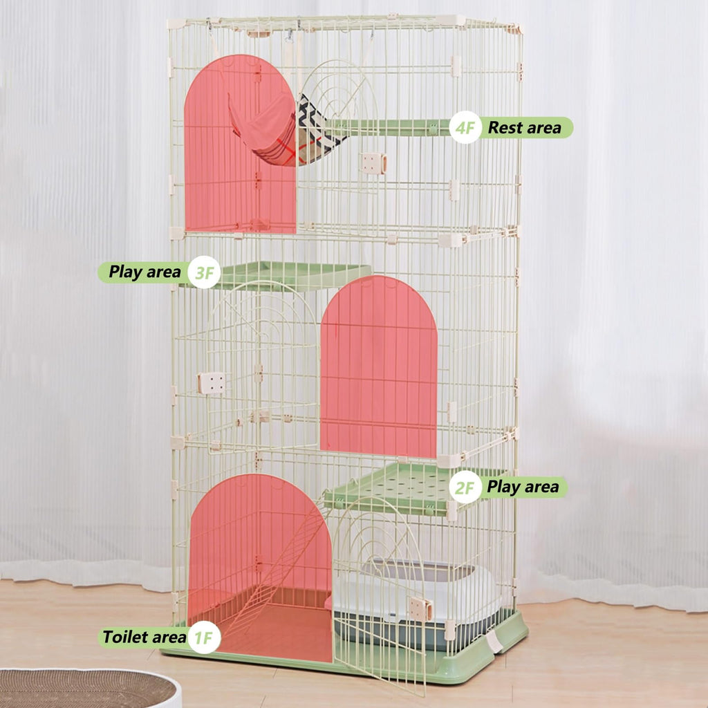 3/4-Tier Wire Cat Cage Playpen Kennel with Hammock G4383