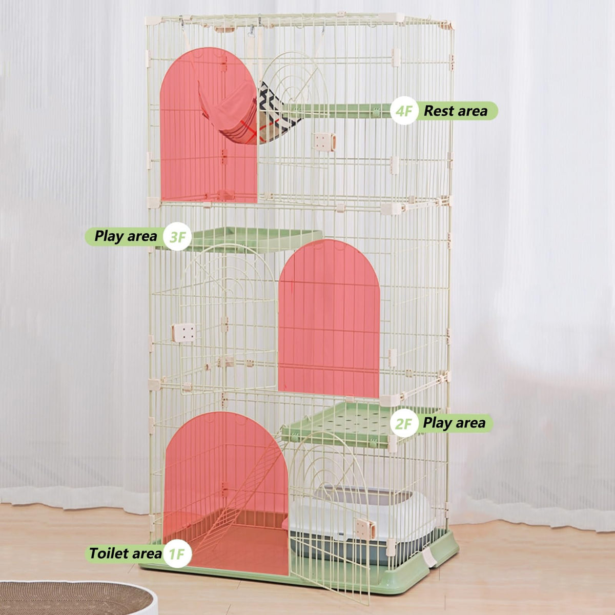 3/4-Tier Wire Cat Cage Playpen Kennel with Hammock G4383