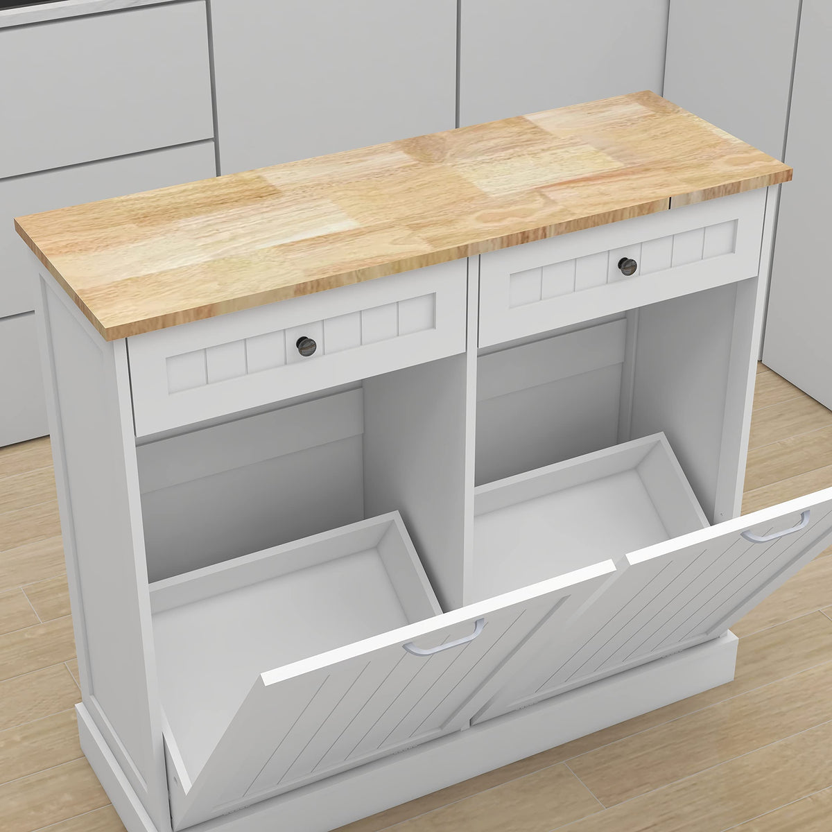 White 2 Drawer Tilt Out Trash Cabinet Q655