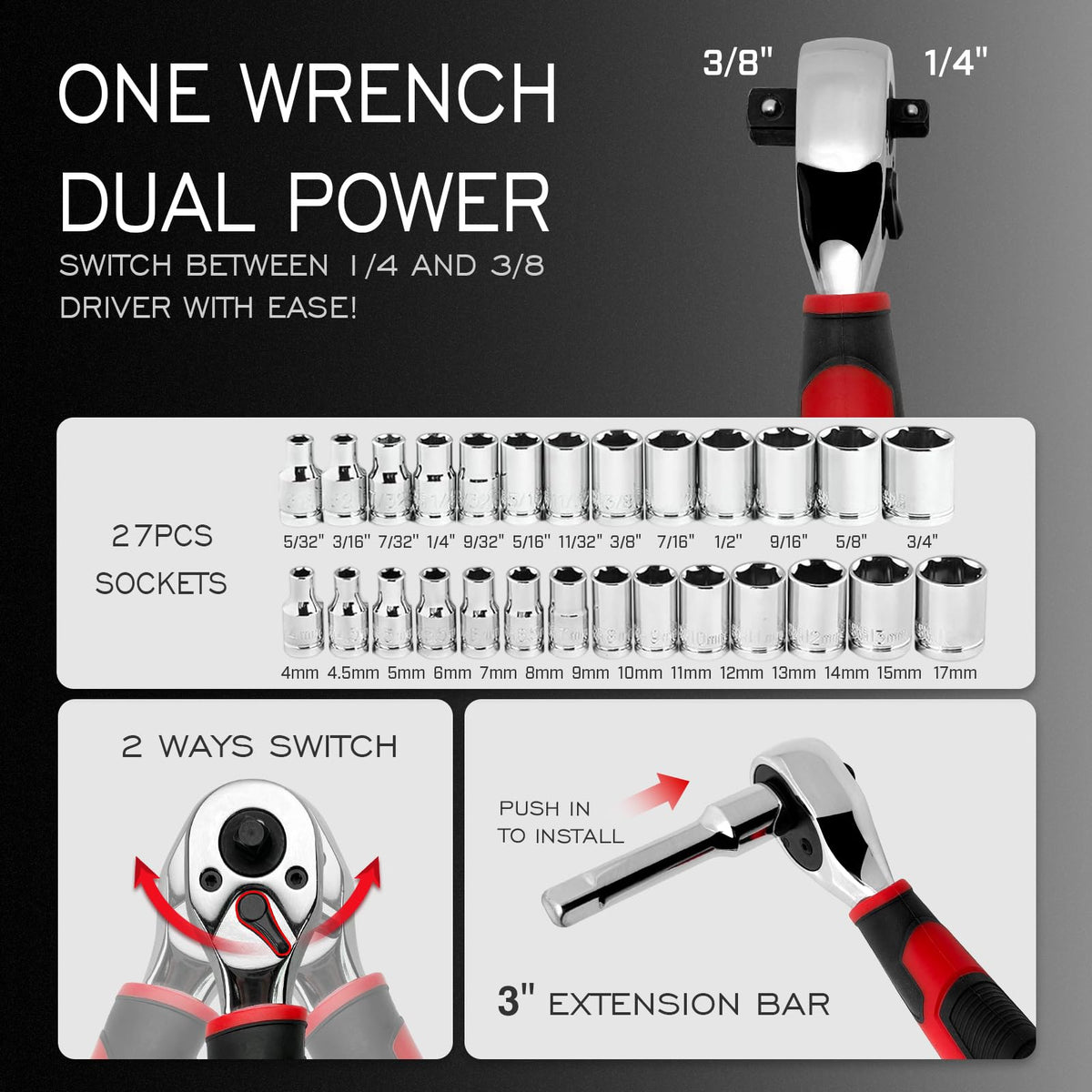 53-Piece Socket Ratchet Wrench Set with Ratcheting Screwdriver C804