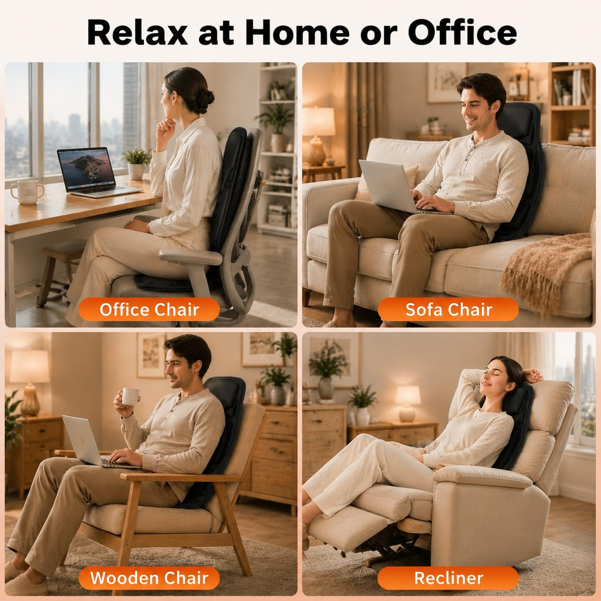 Vibration Back Massager with Heat and 8 Vibration P732