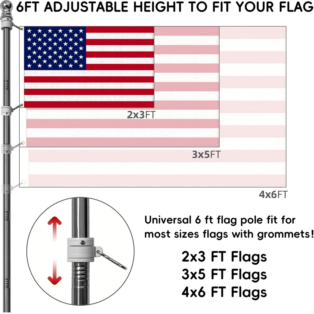 6 FT Stainless Steel Flag Pole Kit, 2 Packs T94591