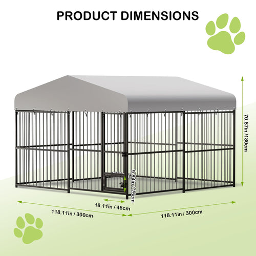 10X10x6 ft Heavy-Duty Metal Outdoor Dog Kennel with Lockable Door V54822