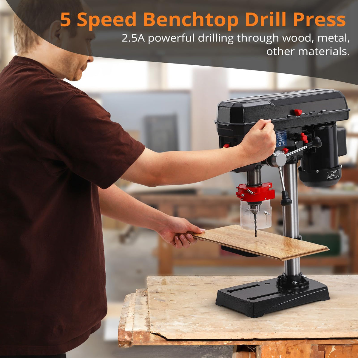 8 Inch 2.5A Benchtop Drill Press with 5 Speed Adjustable T12877