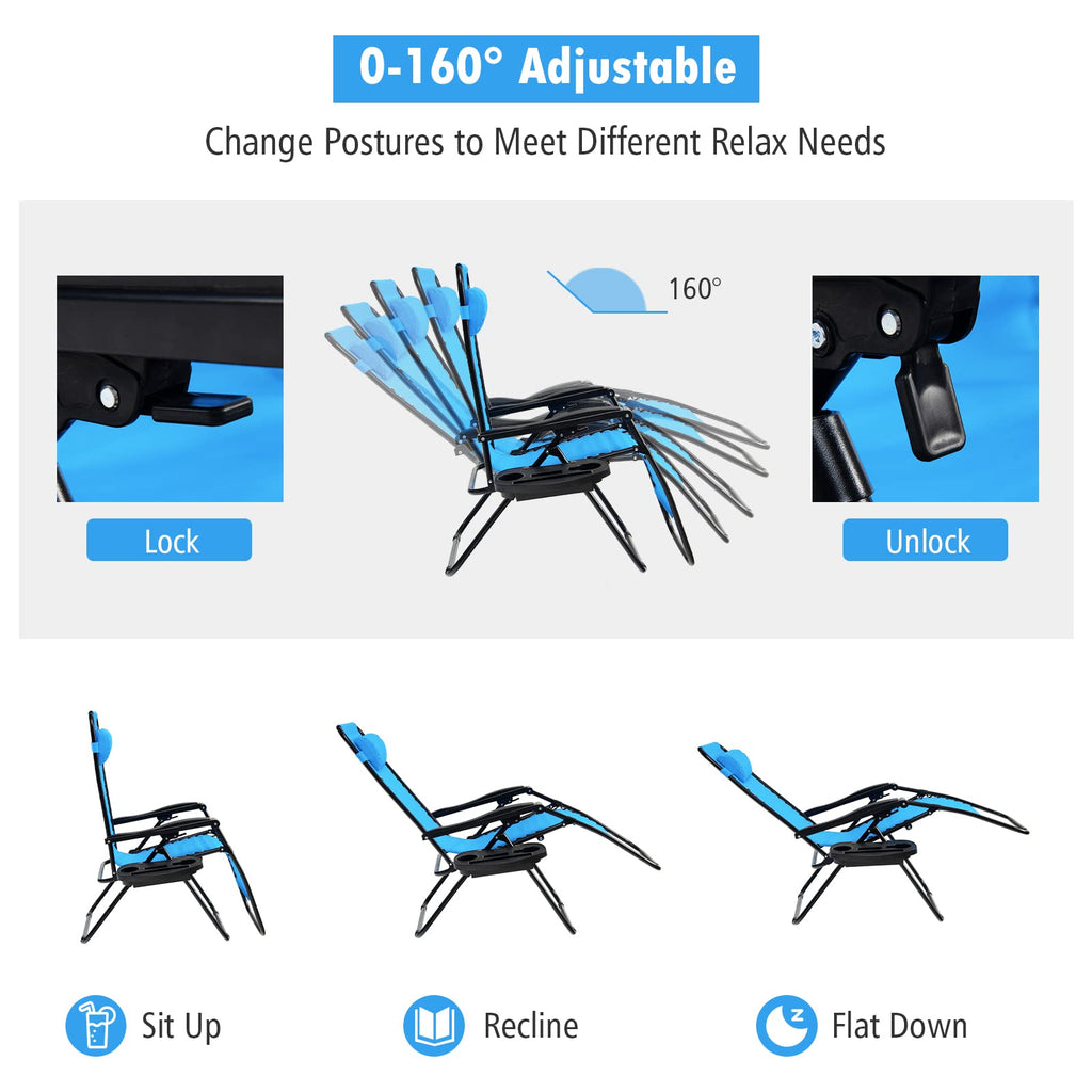 Set of 2 Blue Zero Gravity Chair with Cup Holder K8180