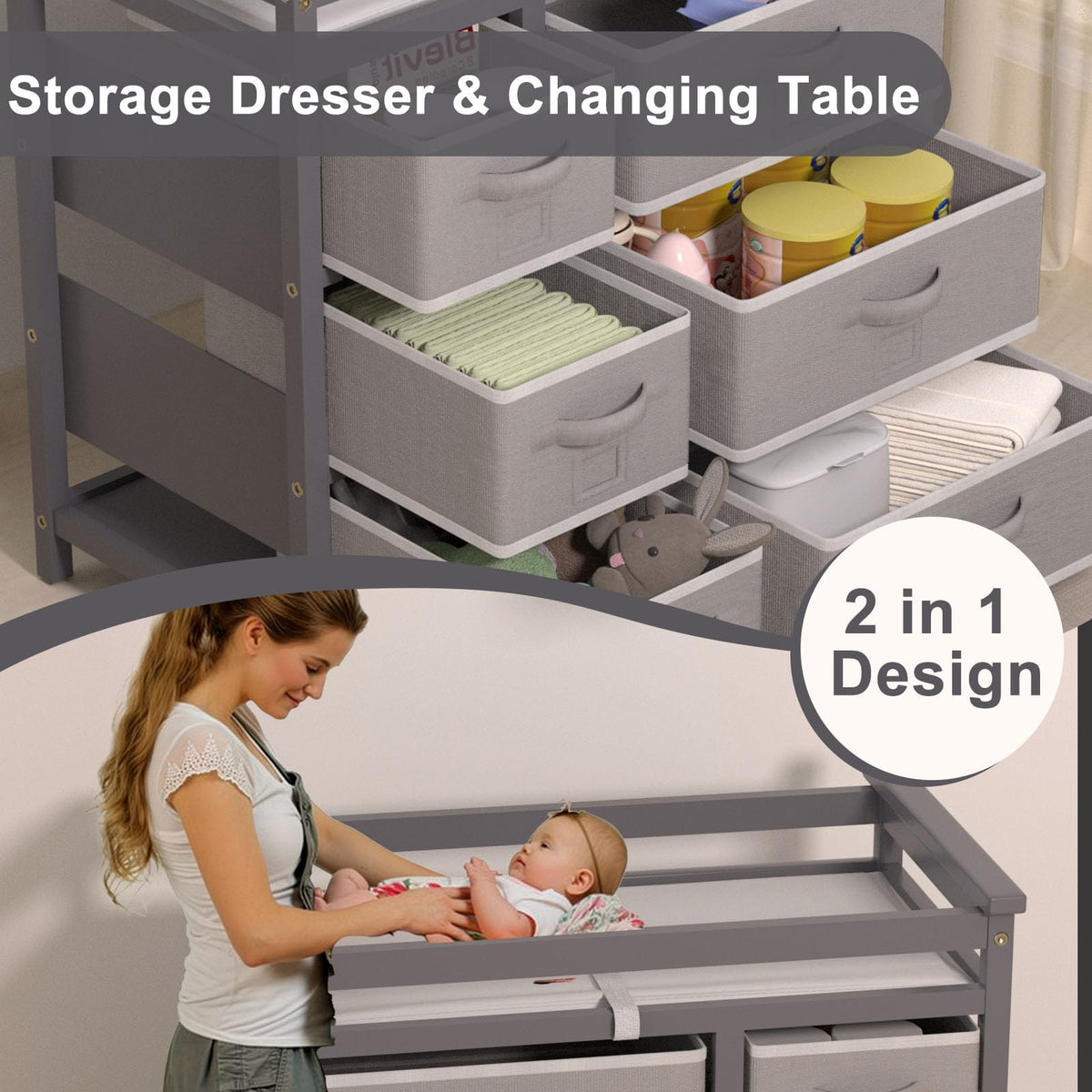 Baby Changing Table with 6 Drawers Storage Station Z9464
