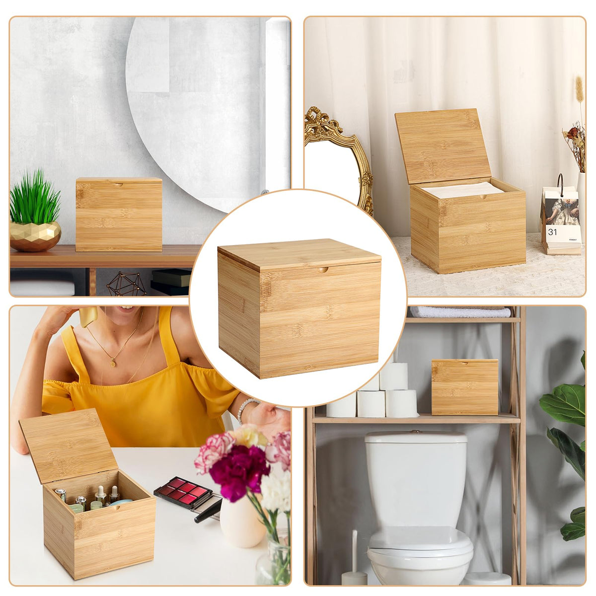 Bamboo Facial Towel Holder with Lid A323