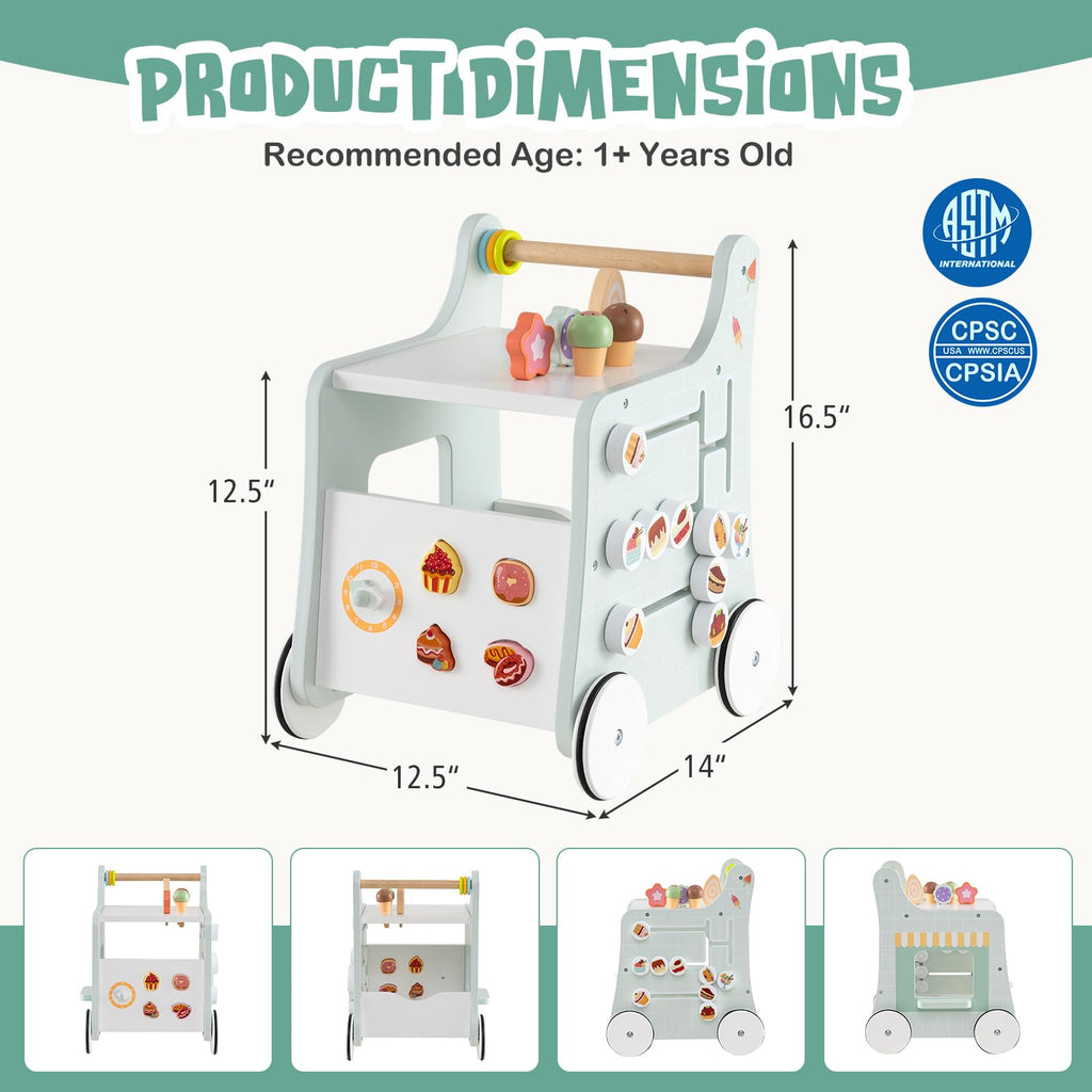 Wooden Baby Walker with Storage and Wheels F600220