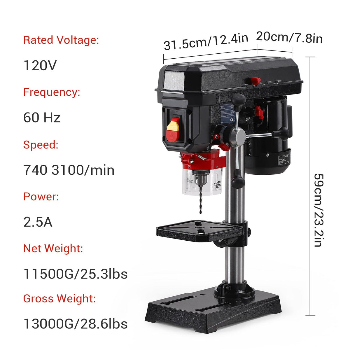 8 Inch 2.5A Benchtop Drill Press with 5 Speed Adjustable T12877