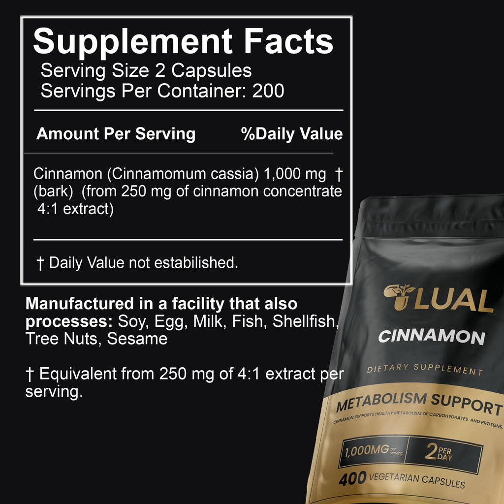 Cinnamon Supplement 1000mg 400 Vegetarian Capsules Y559