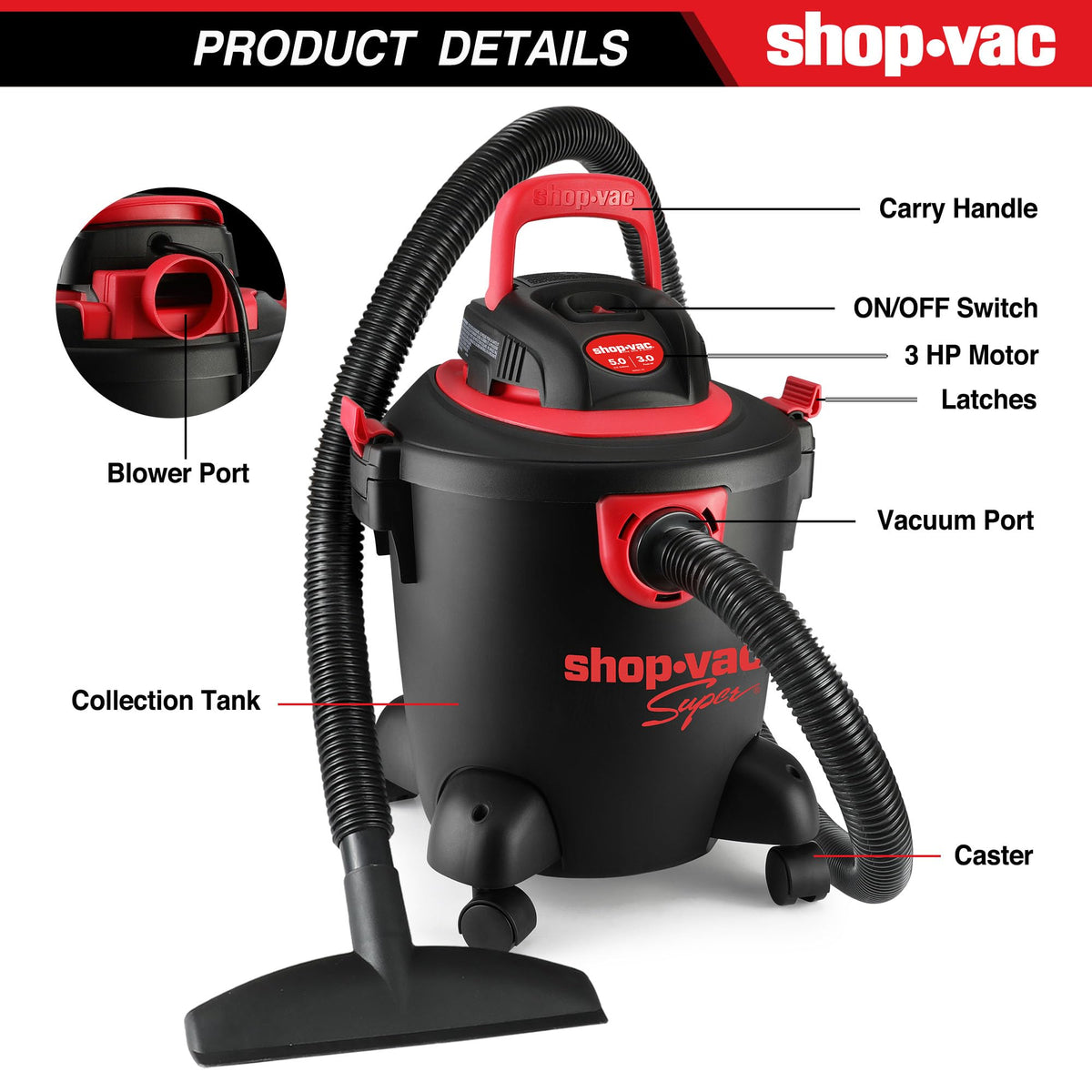 5 Gallon 3.0 Peak HP Wet/Dry Vac with Blower U51250