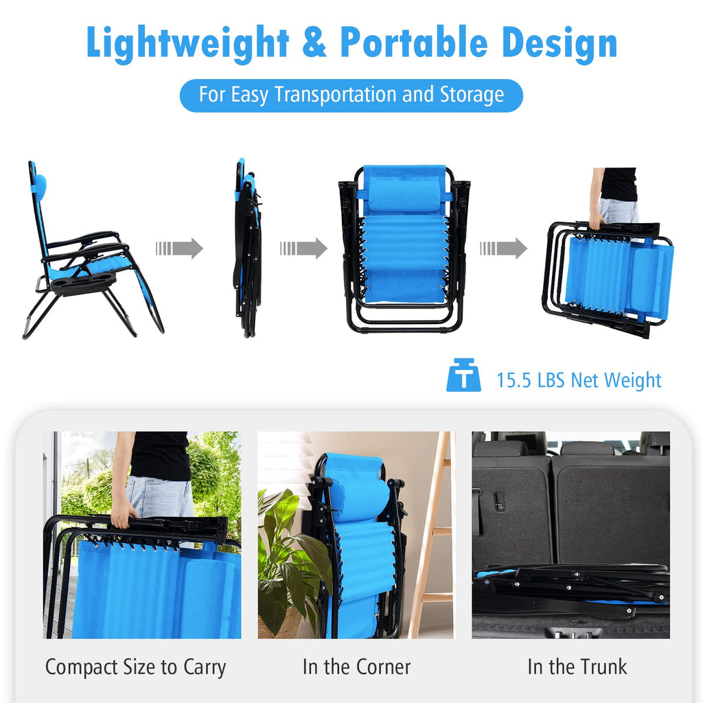 Set of 2 Blue Zero Gravity Chair with Cup Holder K8180