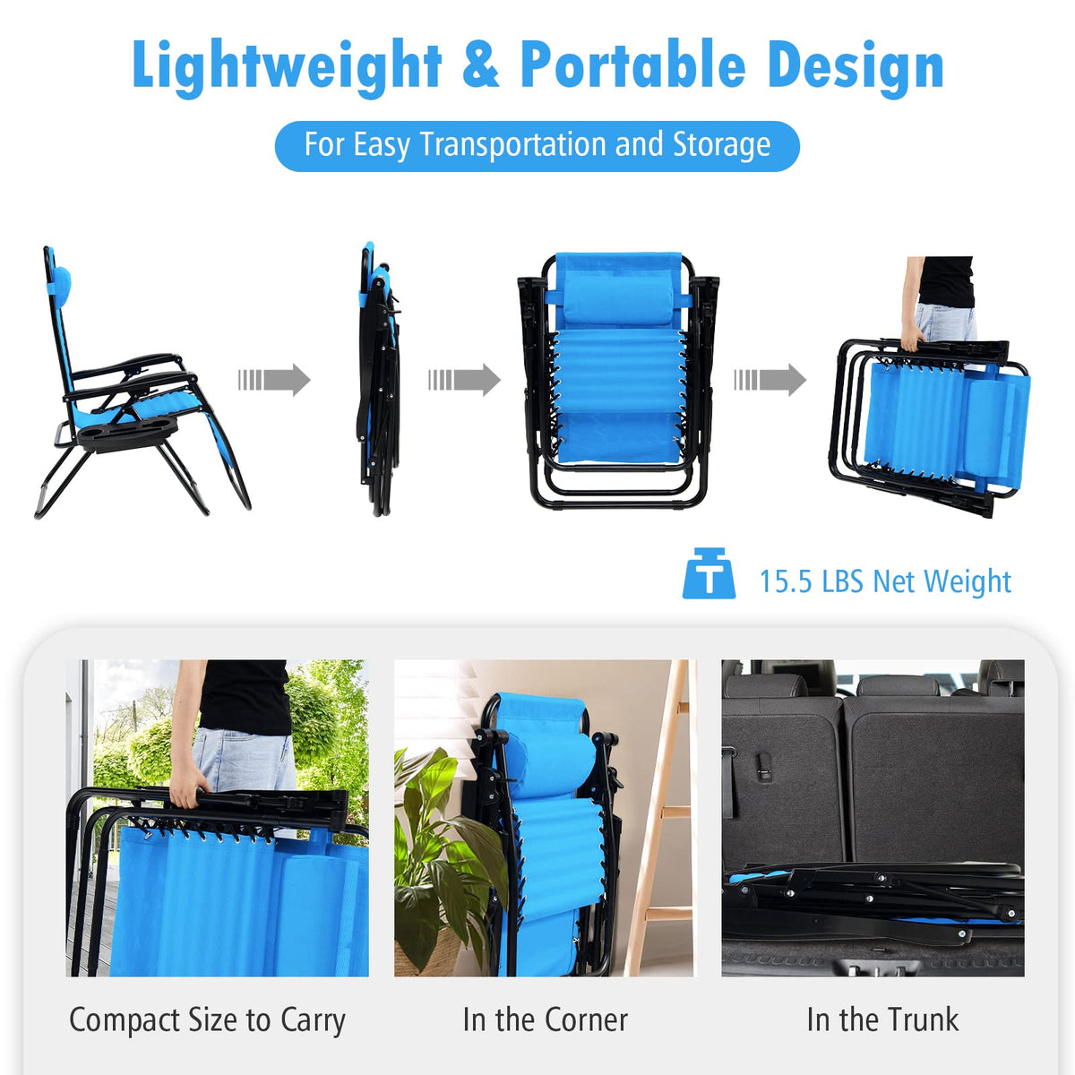 Set of 2 Blue Zero Gravity Chair with Cup Holder K8180